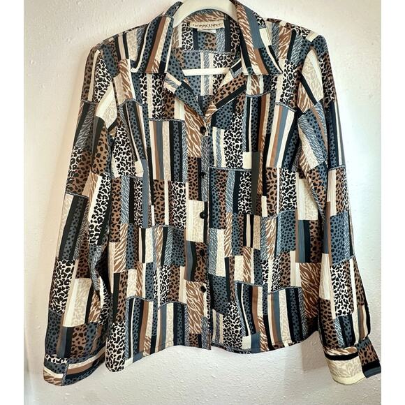 Vtg Donn Kenny Animal Print Long Sleeve Button Up Size Small - Picture 1 of 6